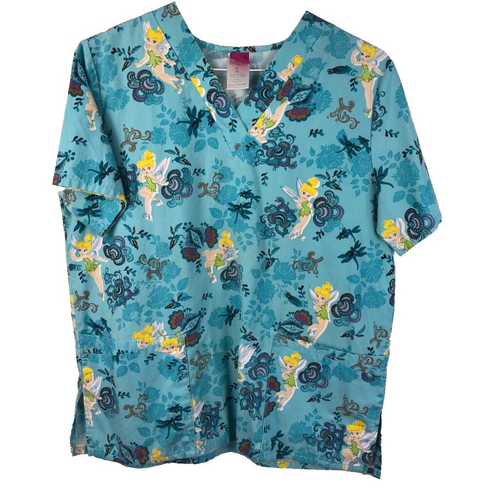 Disney Tinkerbell Ladies Scrub Top Size Medium